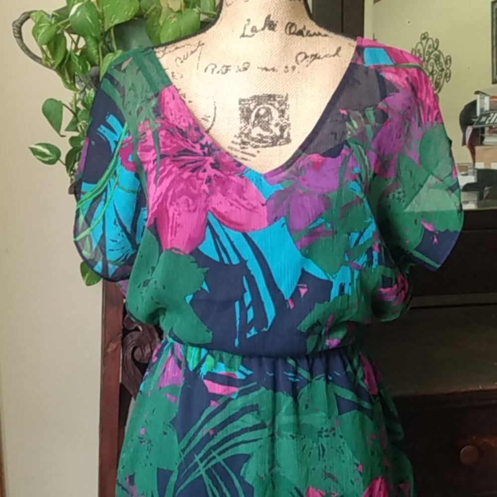 Express Tropical Print Mini Dress